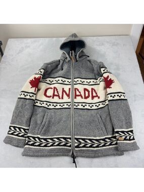 VTG Ark Imports Men's Size XXL 100% New Zealand Wool Cowichan Maple Leaf Jacket